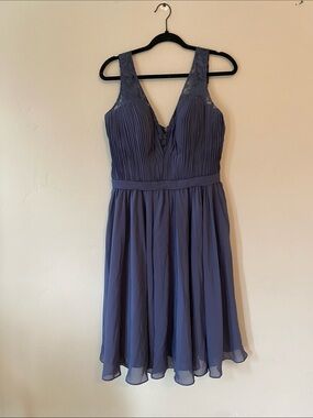 JJs House Dusty Blue Midi Chiffon V-Neck Dress